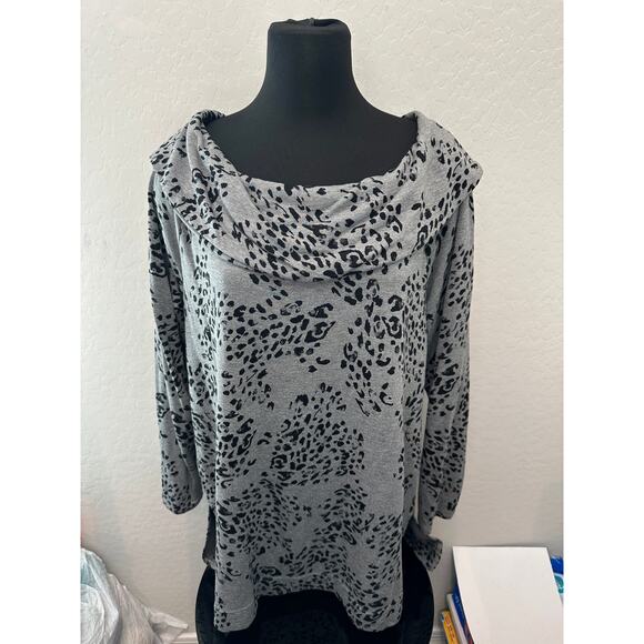CHICO’S | Zenergy Gray Cheetah Animal Print Soft Lounge Cowl Neck Pullover | 14 - Picture 2 of 6